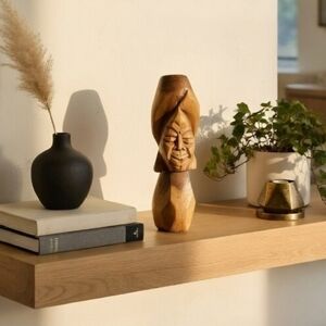 Vintage 1984 Paul Higgs Nassau Bahamas Wood Abstract Head Sculpture Signe